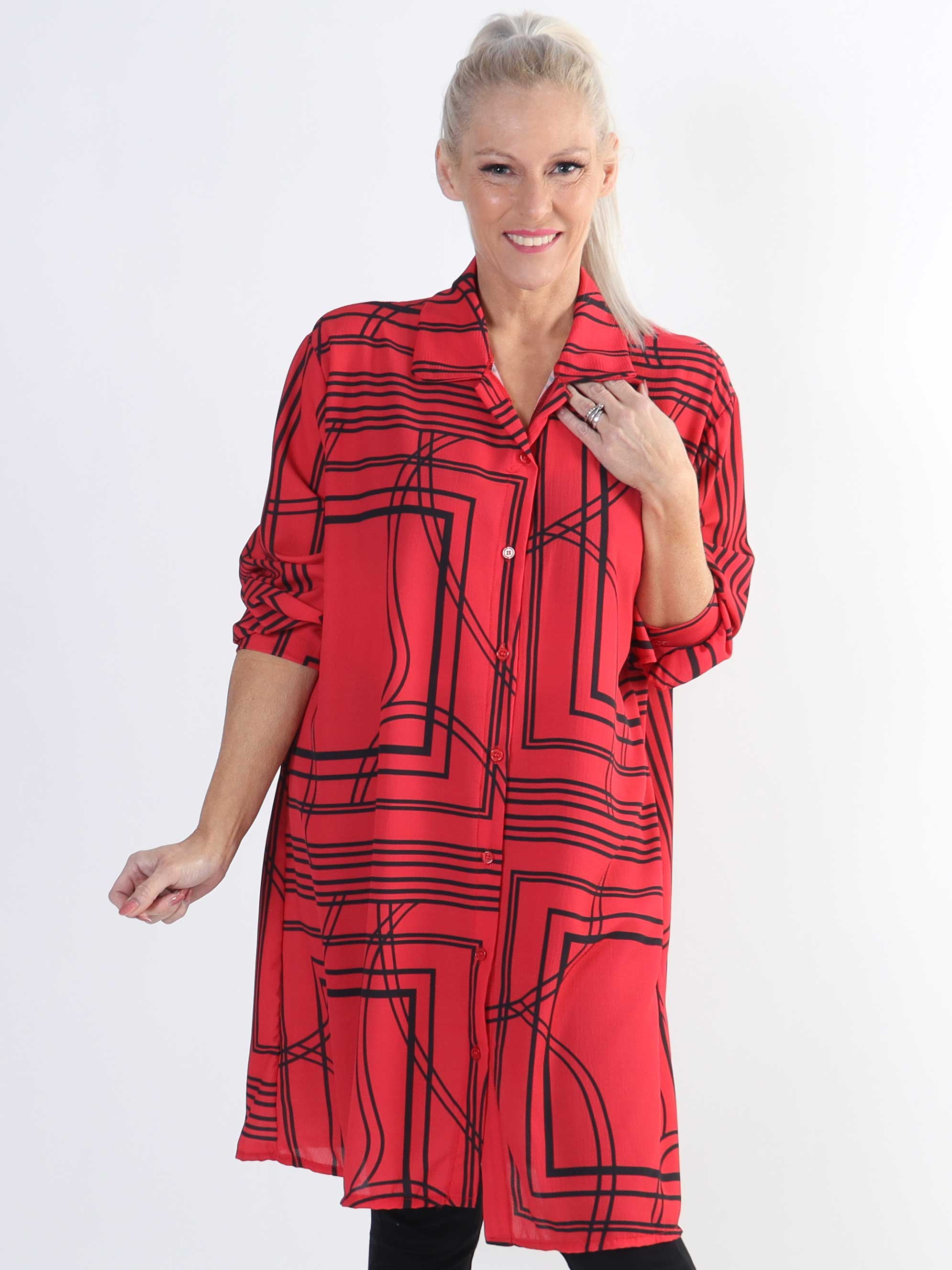 Abigail Square - Mønstret plus size skjortekjole